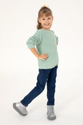 Girls' Water Green Crew Neck Basic Sweater