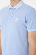Men's Slim Fit Polo Neck Light Blue Wash Basic T-Shirt
