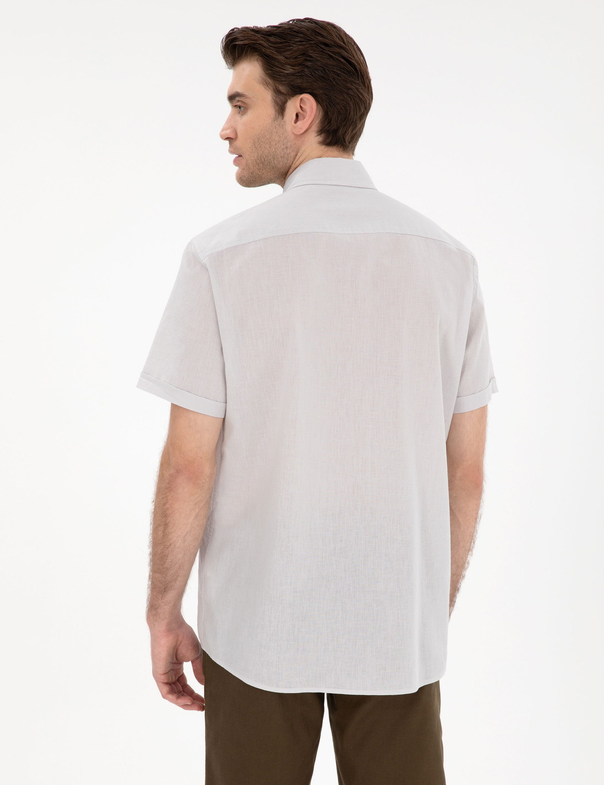 Regular Fit Short Sleeve Shirt with Stone Linen Blend