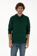 Erkek Regular Fit Kapişonlu Koyu Yeşil Basic Sweatshirt