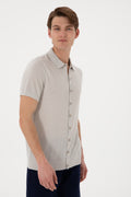 Men's Regular Fit Light Grey Buttoned Knitwear T-Shirt