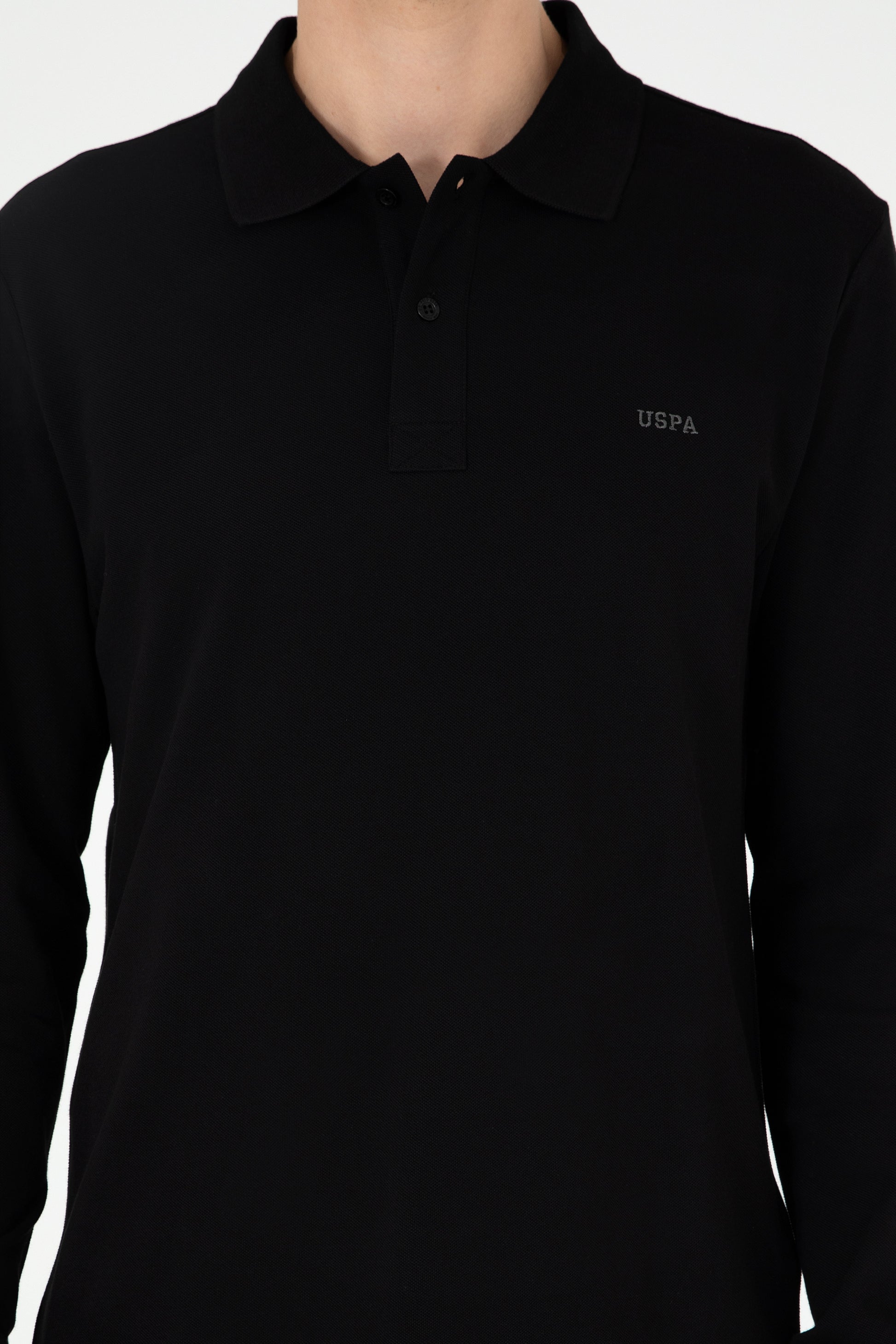 Men's Regular Fit Polo Neck Black Basic Sweatshirt