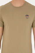 Men's Regular Fit Crew Neck Khaki T-Shirt