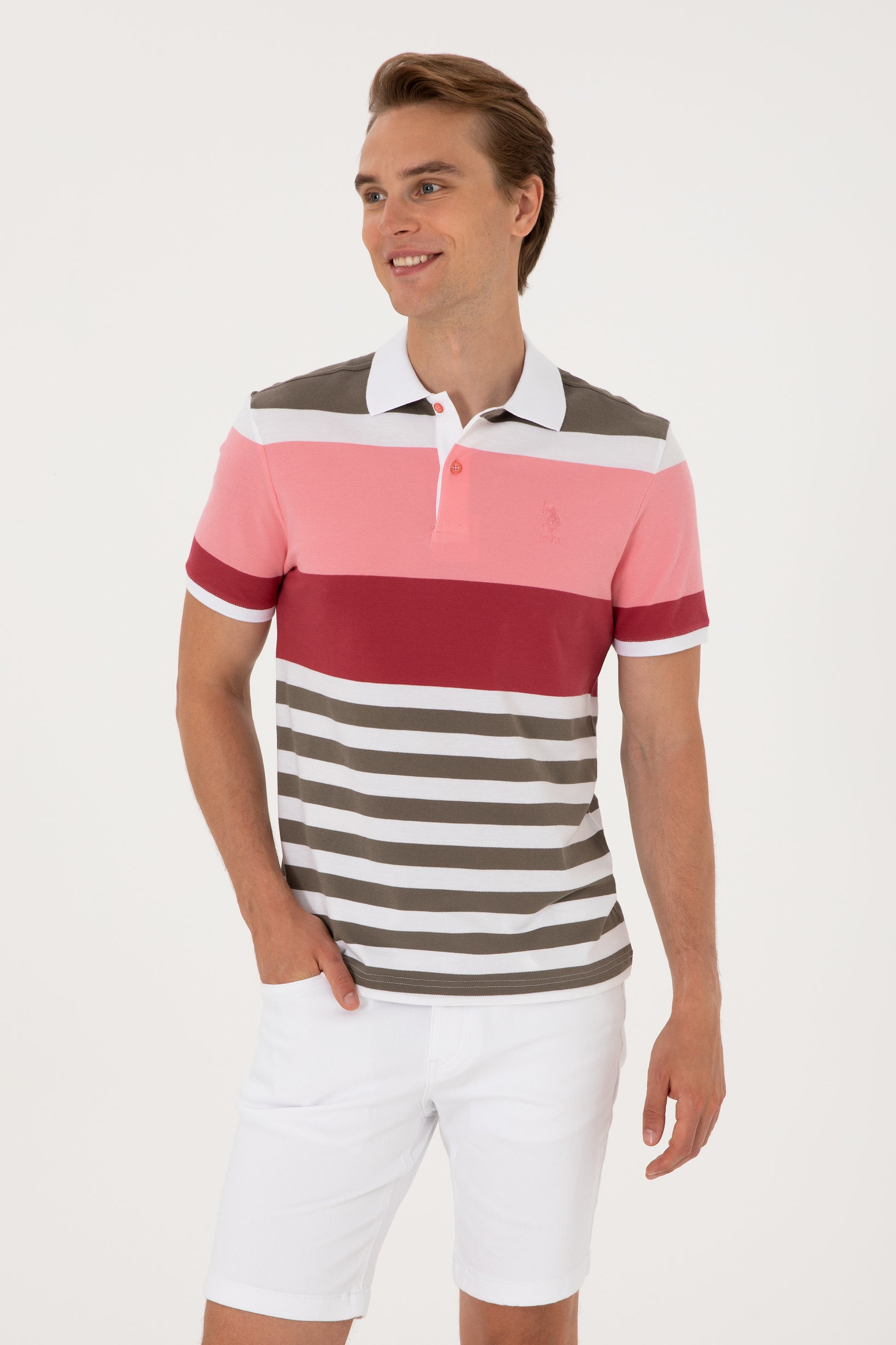 Men's Regular Fit Polo Neck Pink T-Shirt