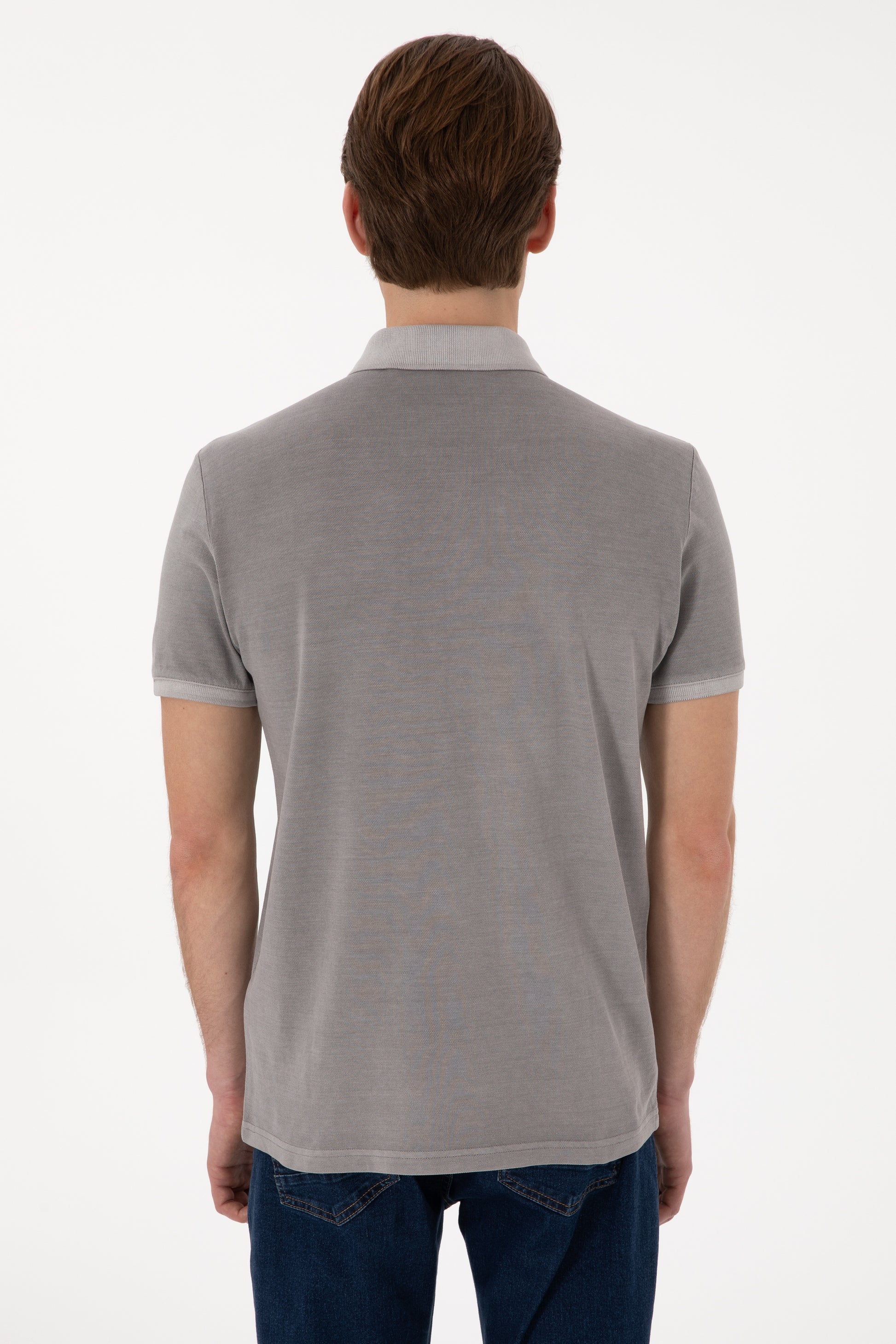 Men's Slim Fit Polo Neck Dark Grey Wash Basic T-Shirt