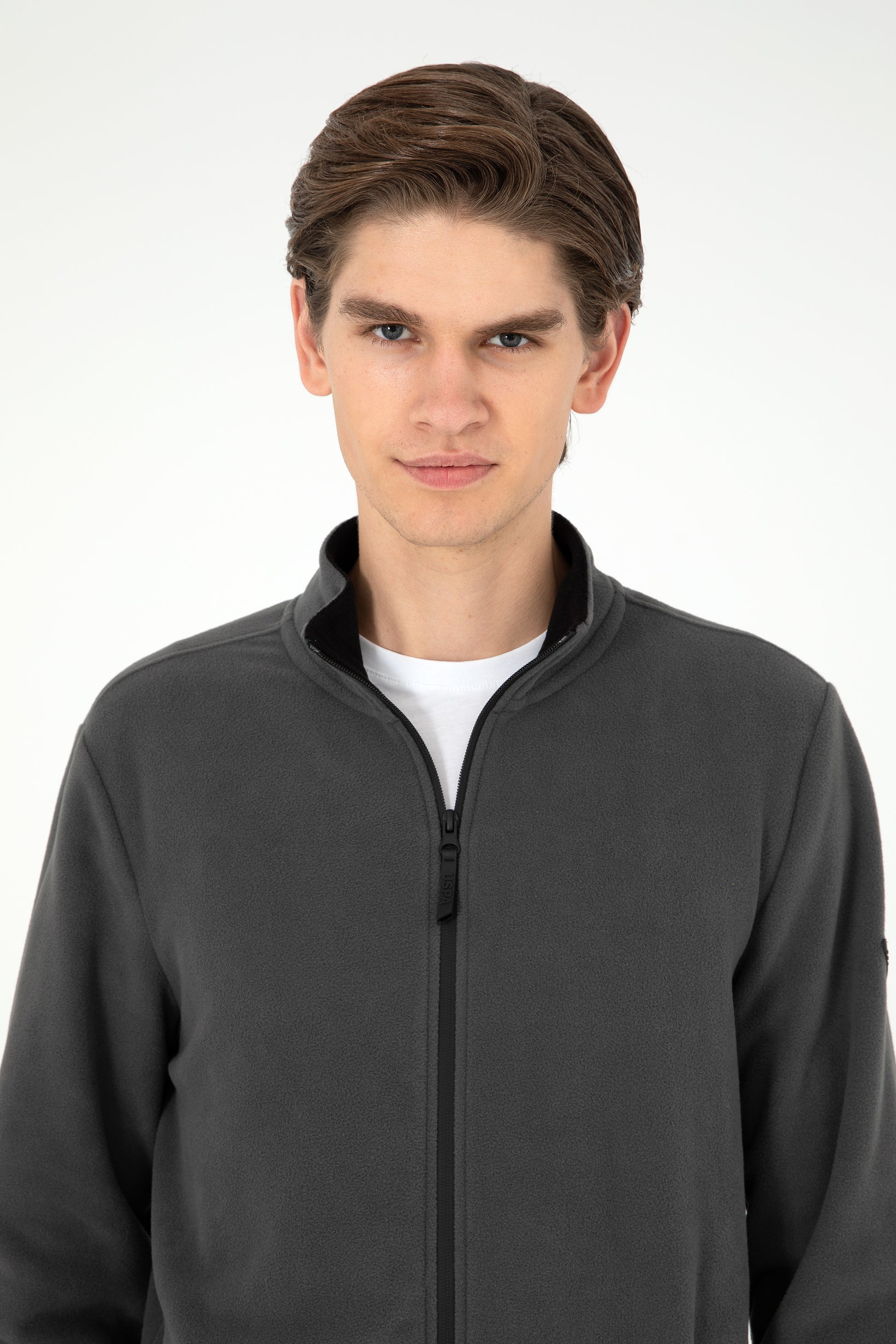 Regular Fit Anthracite Fleece Zipper Basic Cardigan