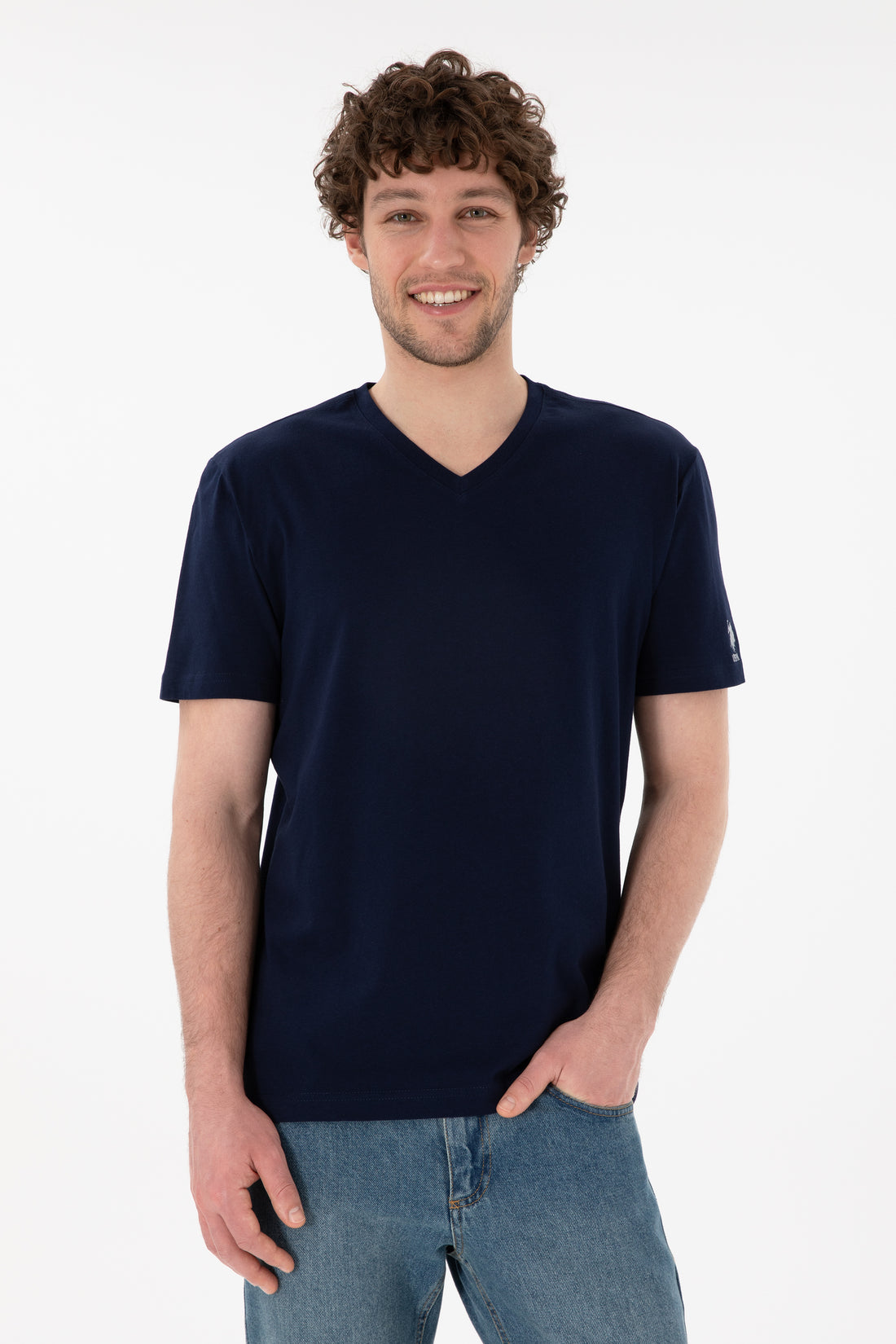 Men's Regular Fit V-Neck Navy Basic T-Shirt