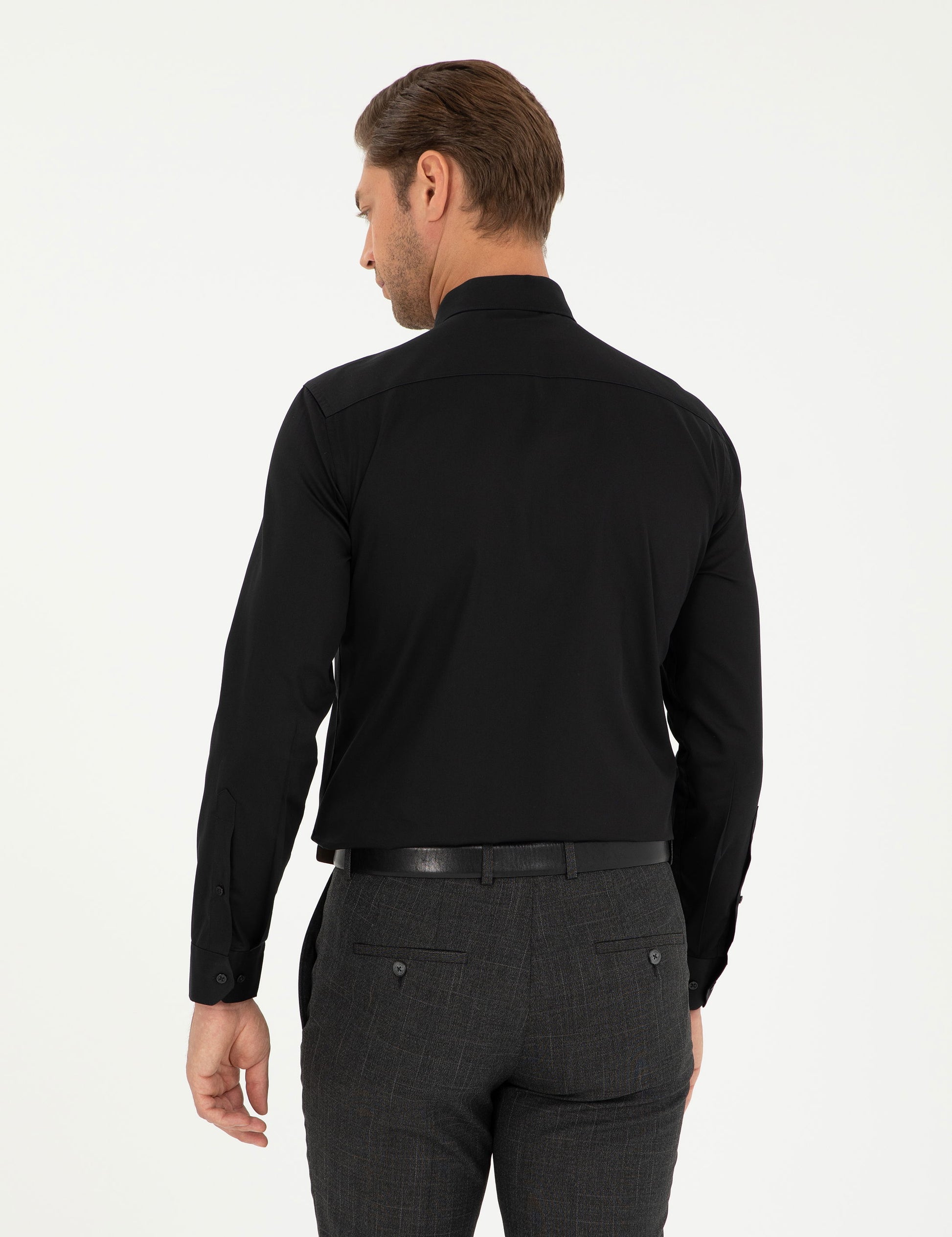 Black Slim Fit Long Sleeve Basic Shirt
