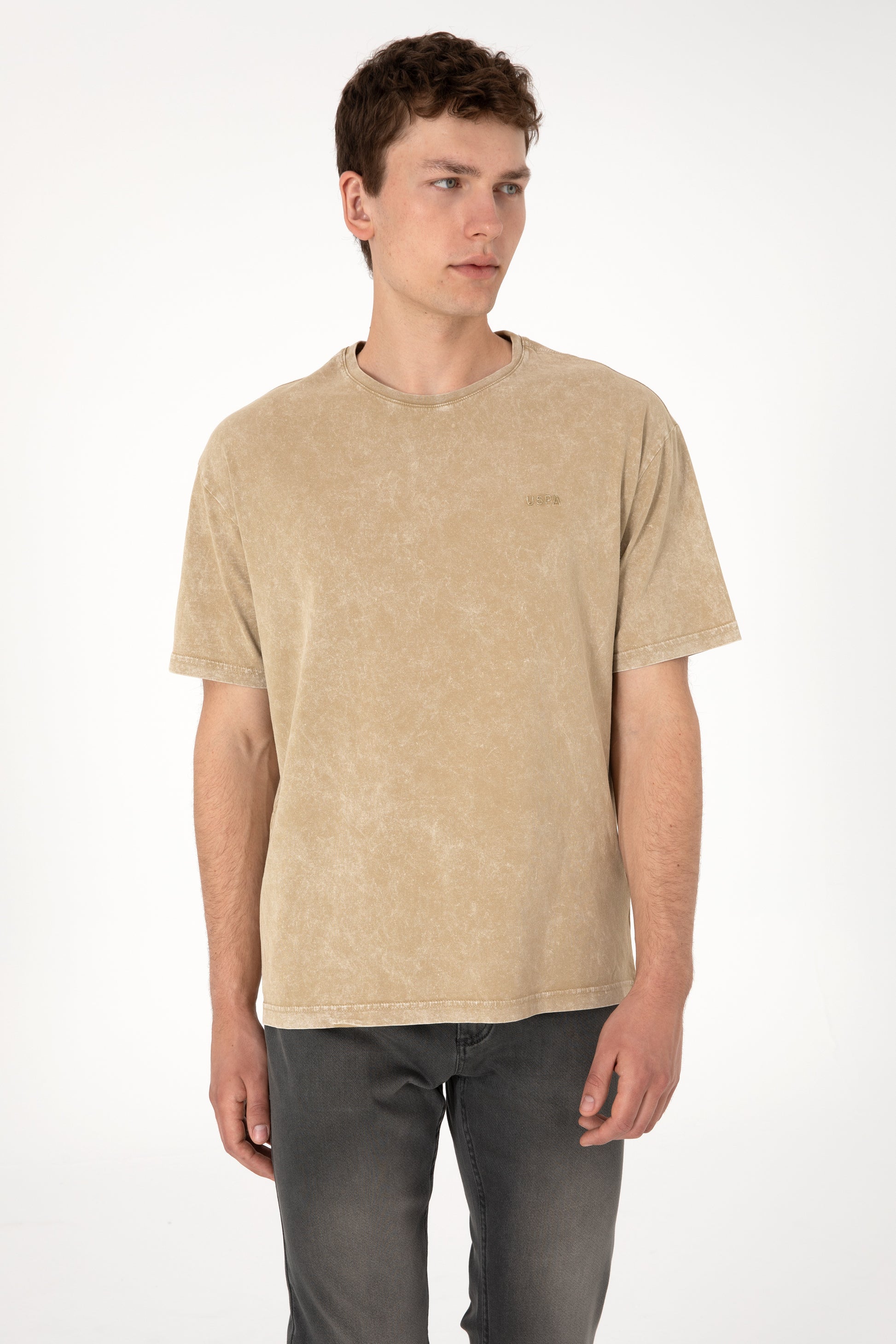 Men's Comfort Fit Crew Neck Khaki Wash T-Shirt