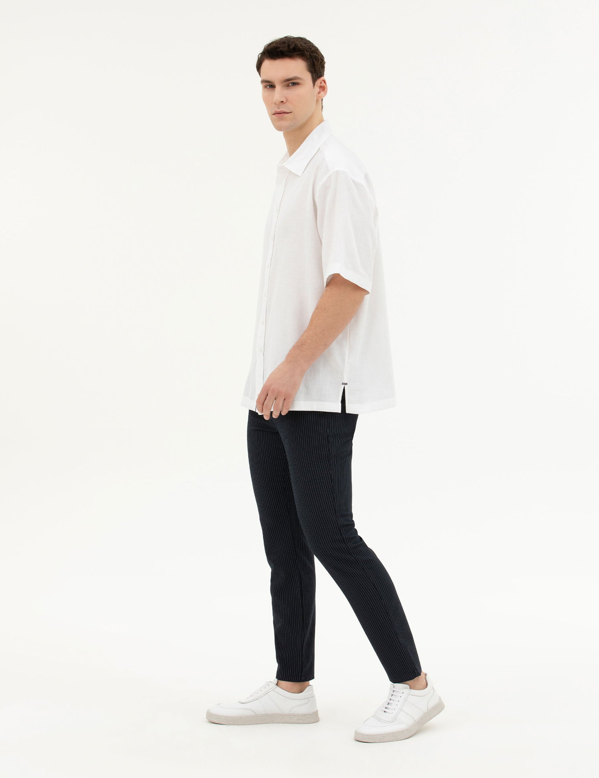 Navy Blue Slim Fit Canvas Pants