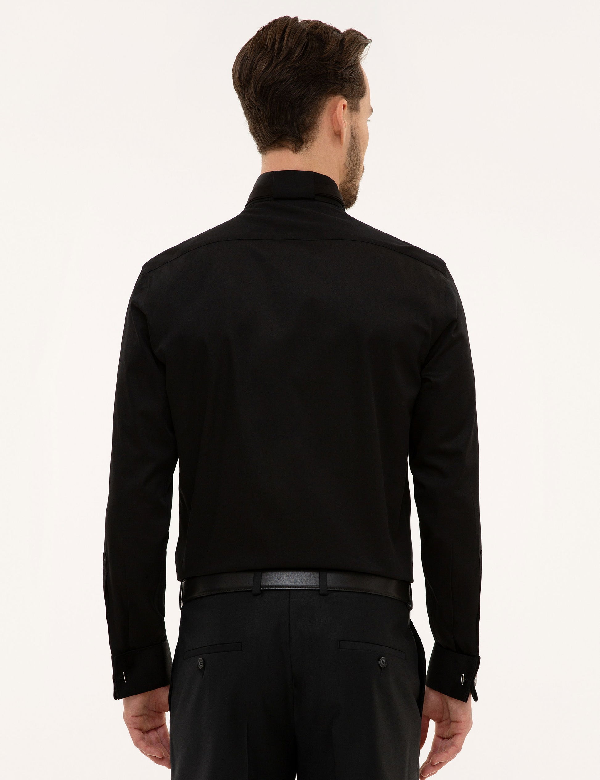 Black Slim Fit Tuxedo Shirt