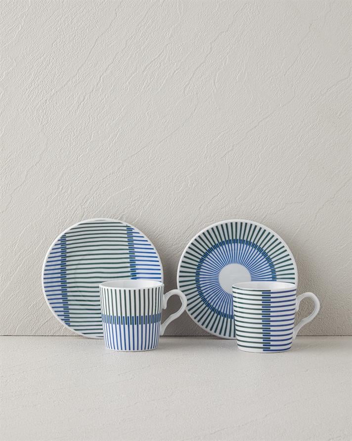 Edwin Porcelain 4 Piece 2 Seater Coffee Cup Set Blue-Green