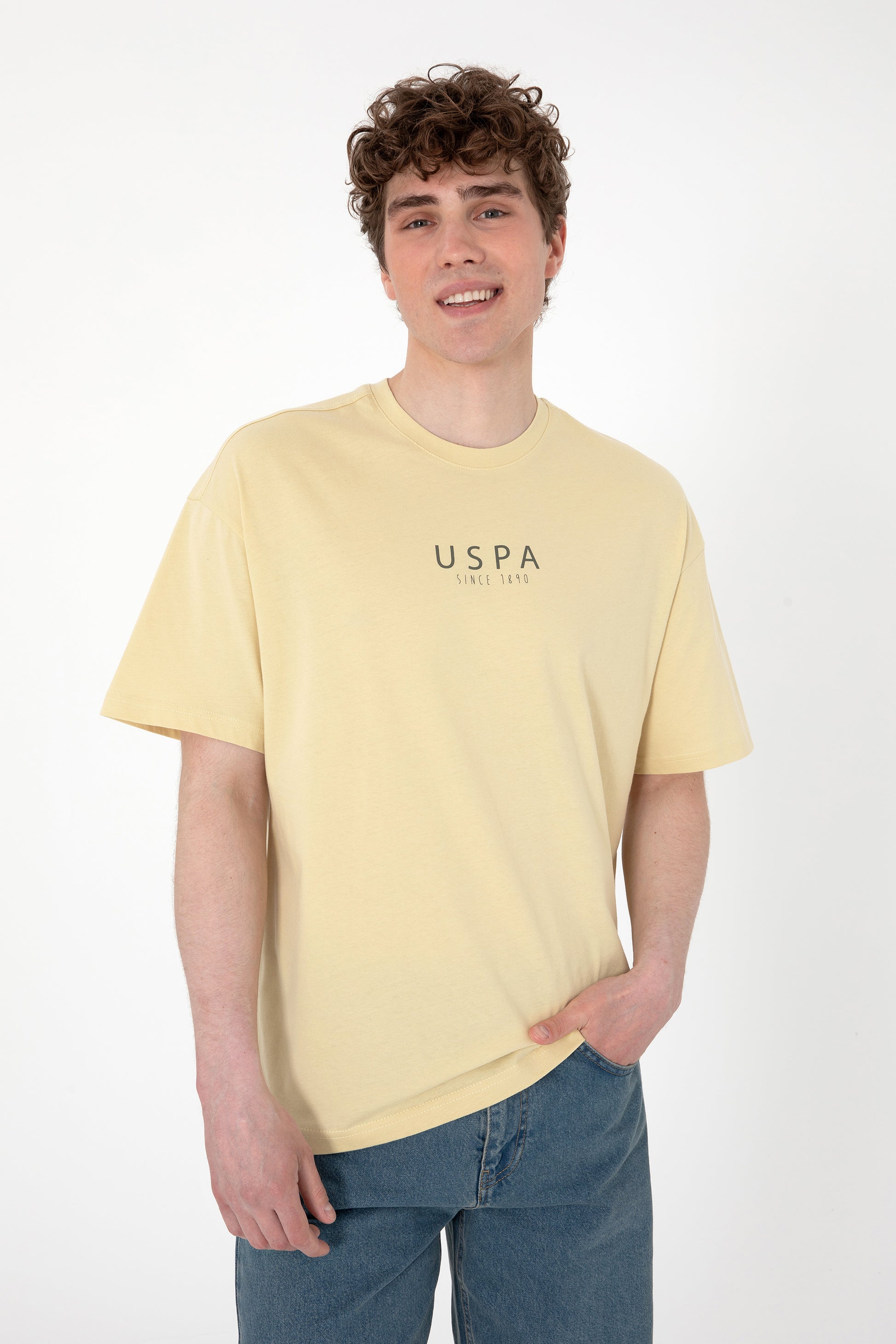 Men's Oversize Fit Crew Neck Light Khaki T-Shirt