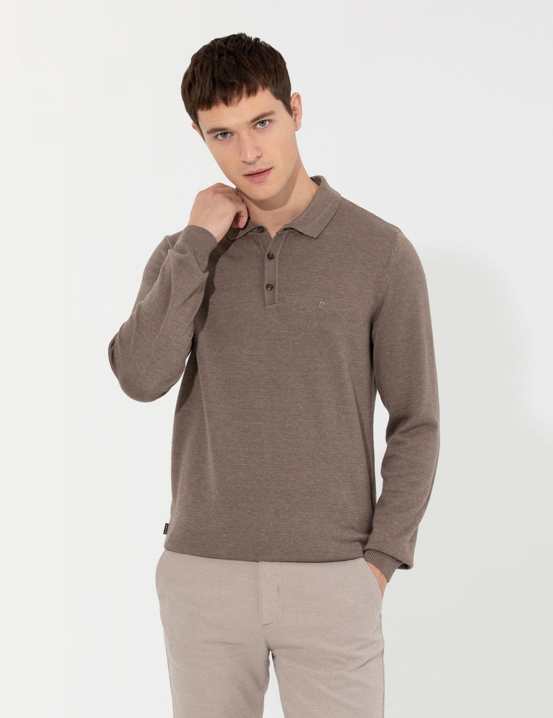 Mink Melange Slim Fit Polo Neck Basic Knitwear Sweater