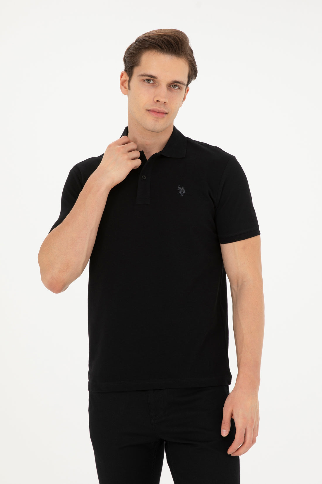 Men's Slim Fit Polo Neck Black Basic T-Shirt
