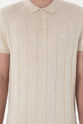 Men's Slim Fit Polo Neck Cream Knitwear T-Shirt