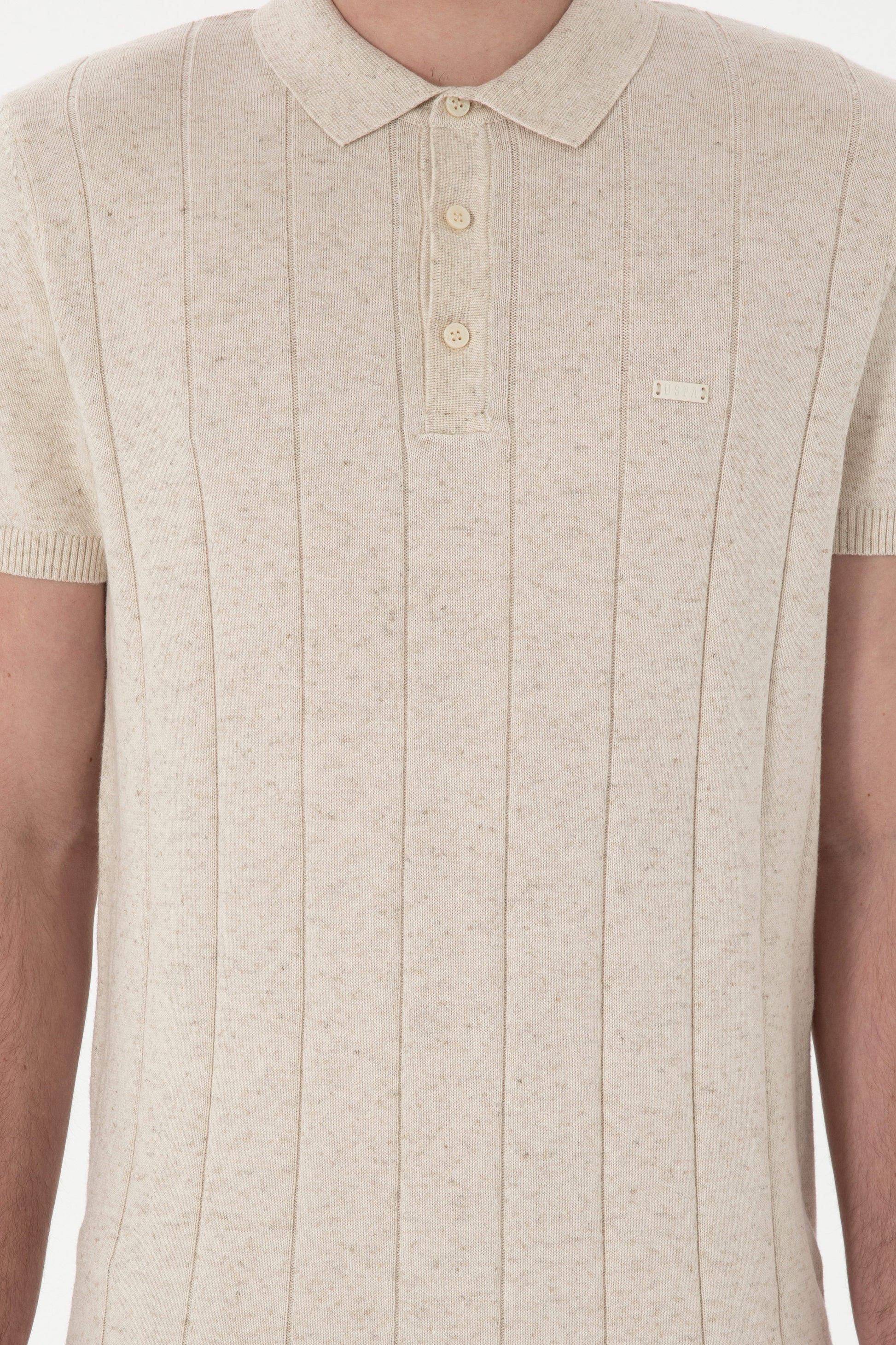Men's Slim Fit Polo Neck Cream Knitwear T-Shirt