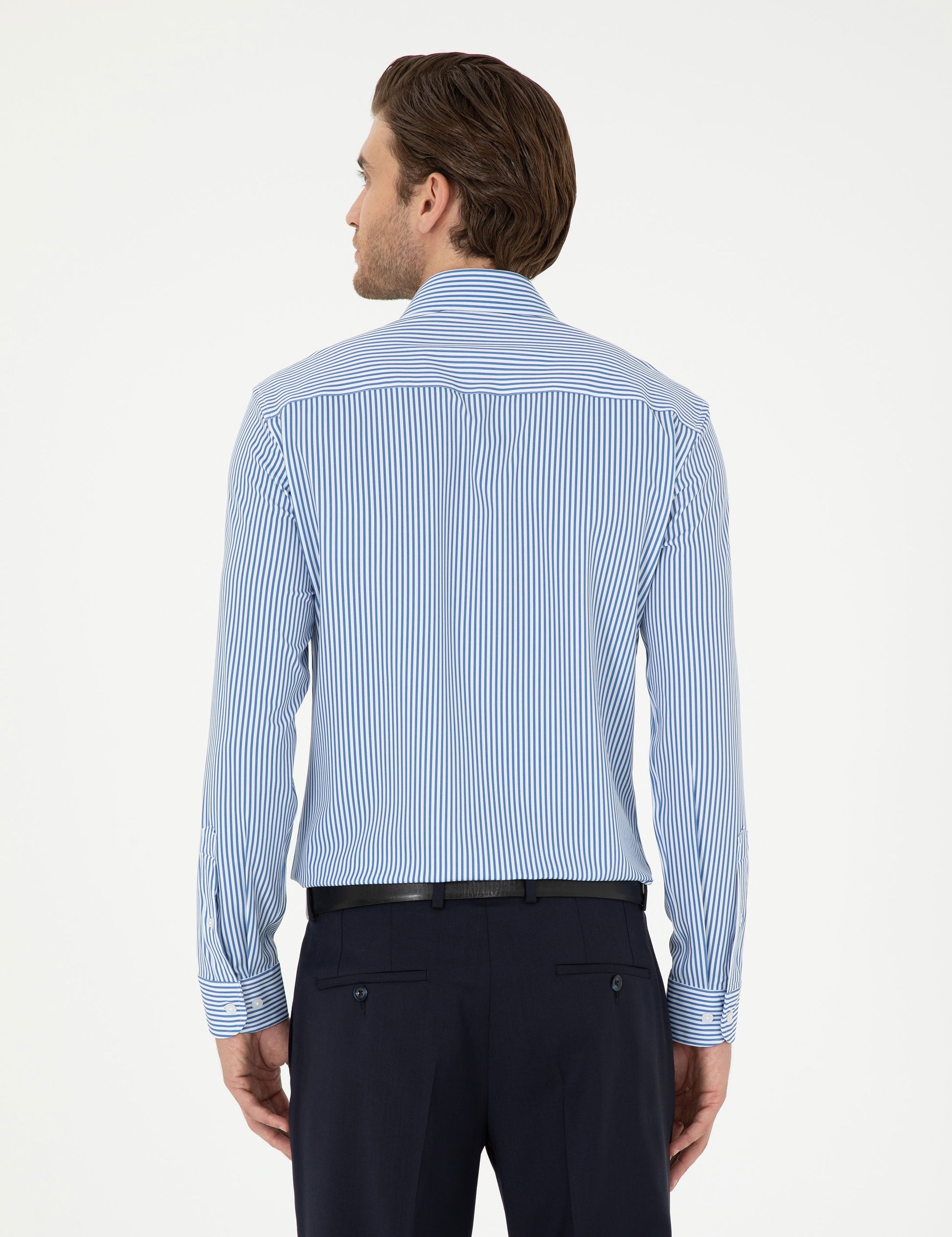 Blue Striped Ex. Slim Fit Long Sleeve Shirt