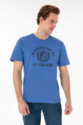 Men's Regular Fit Crew Neck Printed Indigo T-Shirt