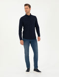 Navy Blue Slim Fit Long Sleeve Shirt
