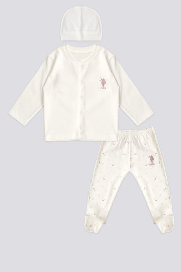 Baby Girl White Booties 3-Piece Set