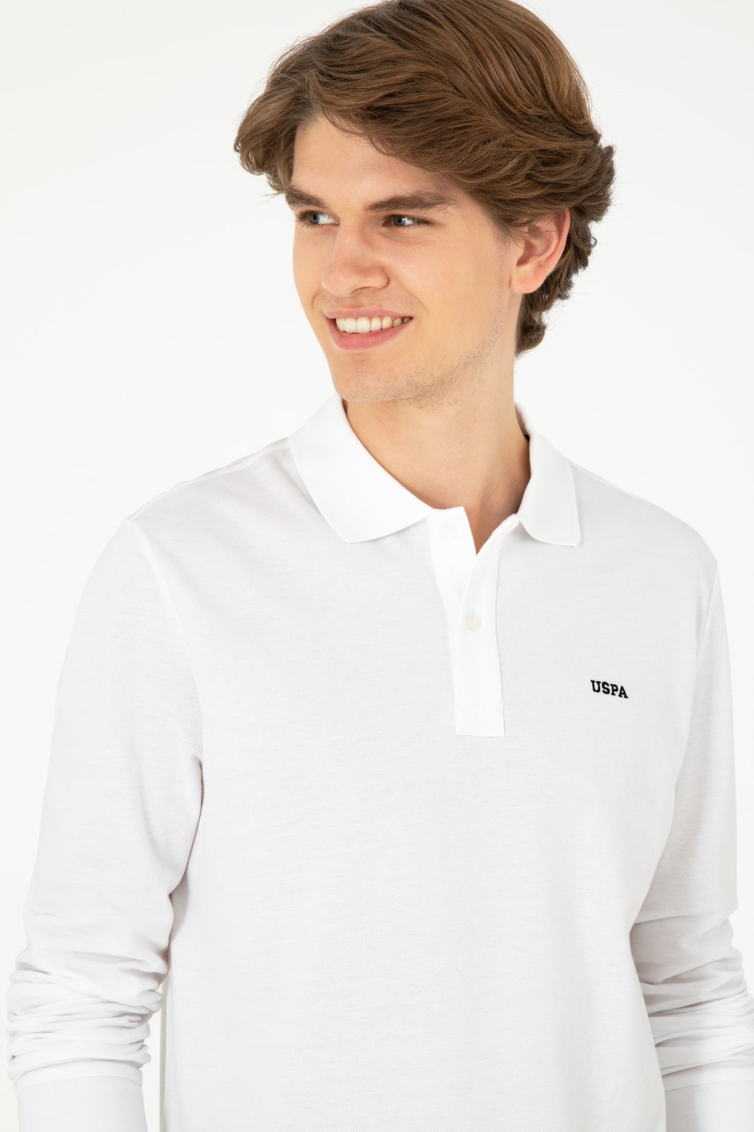 Men's Regular Fit Polo Neck White Basic Sweatshirt