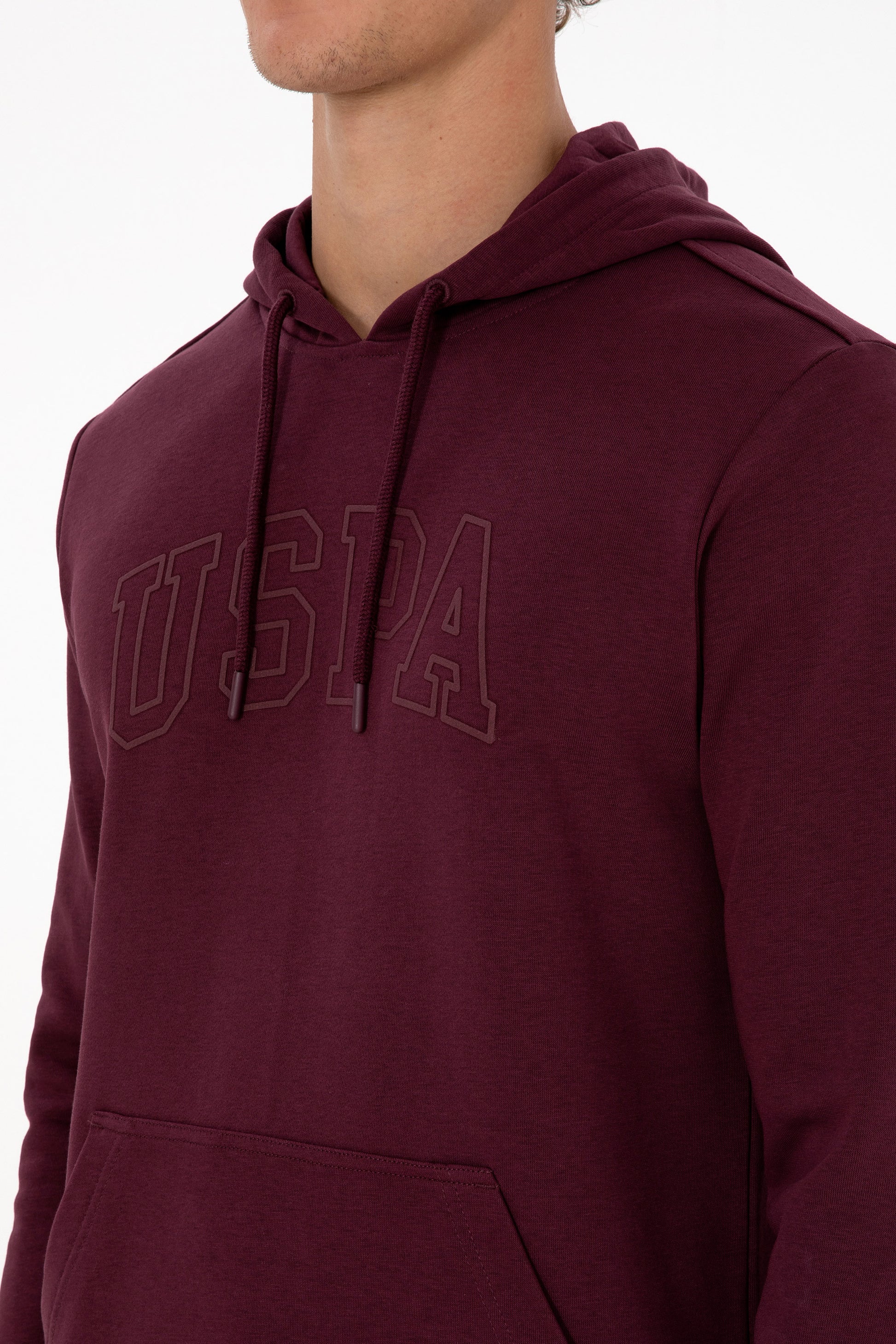 Erkek Regular Fit Kapüşonlu Koyu Bordo Basic Sweatshirt