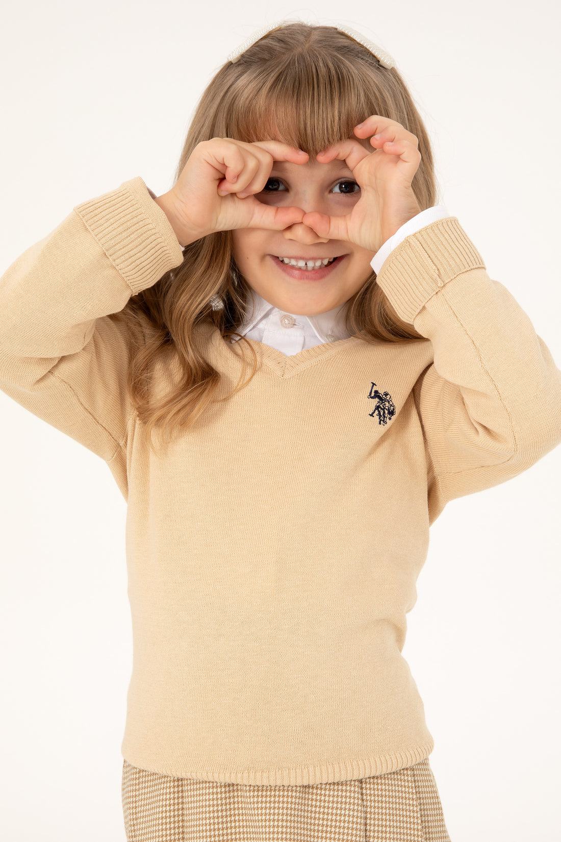 Girls' Sand V Neck Basic Sweater