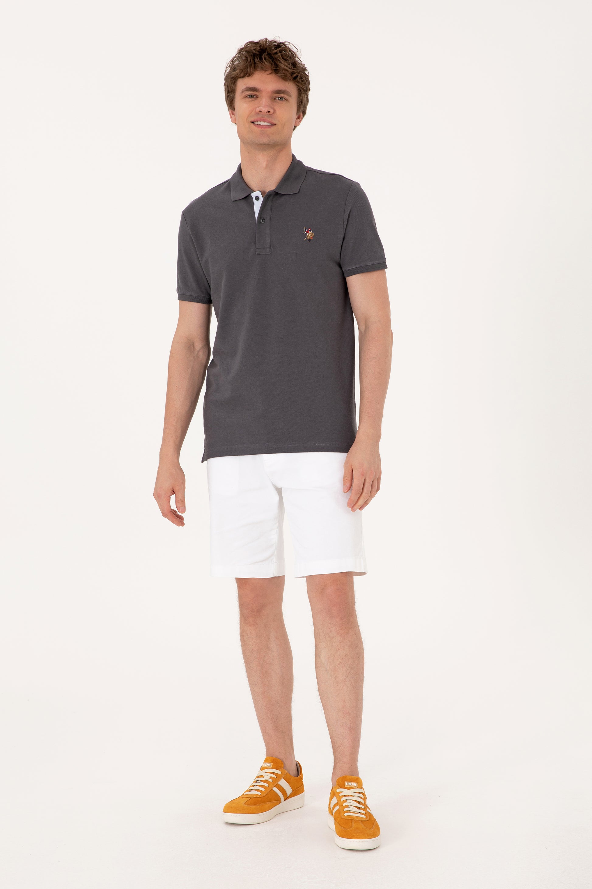 Men's Slim Fit Polo Neck Anthracite Basic T-Shirt