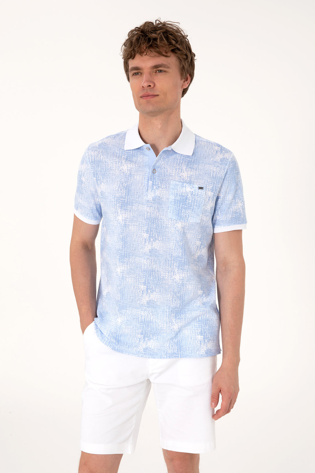 Men's Regular Fit Polo Neck Light Blue T-Shirt