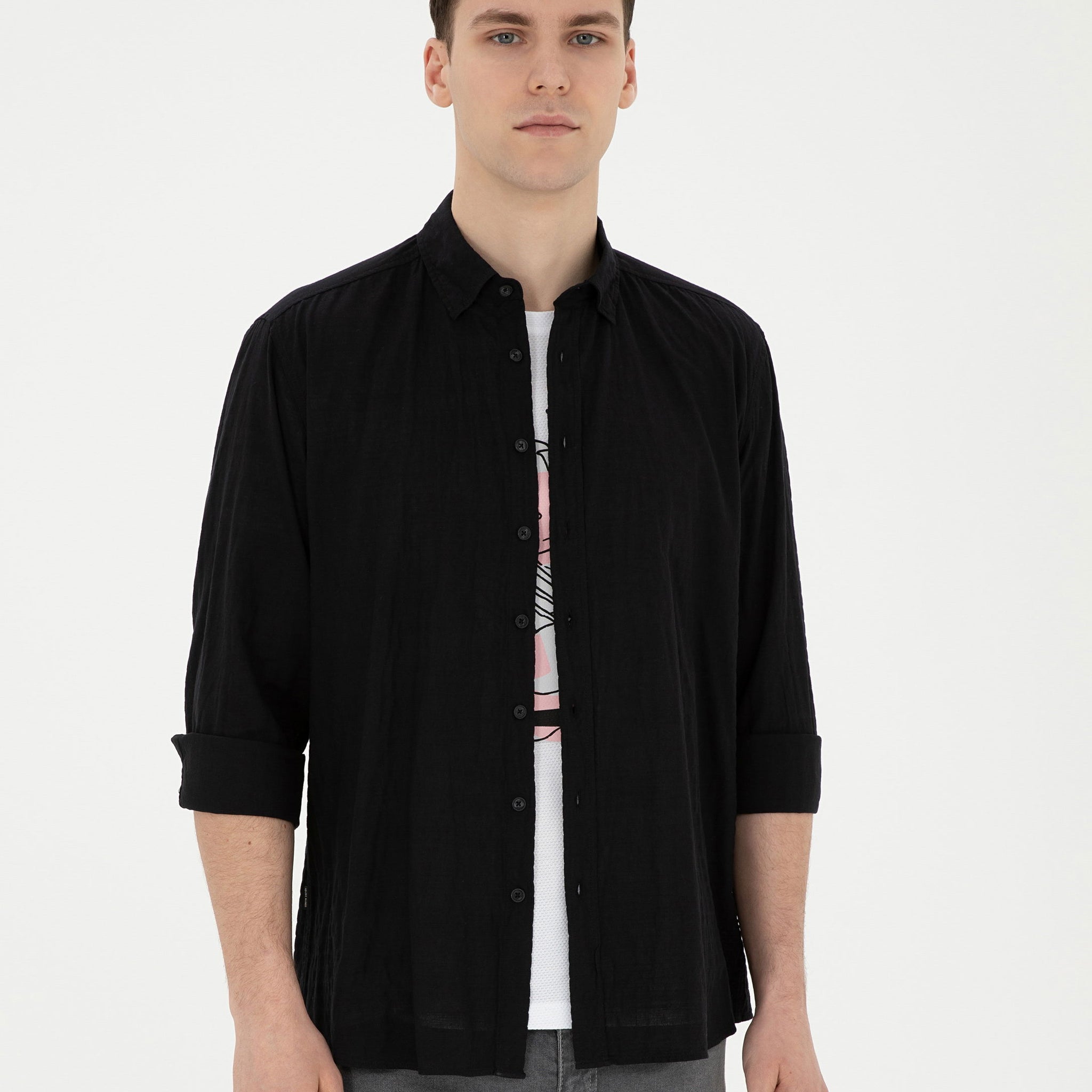 Black Regular Fit Long Sleeve Shirt