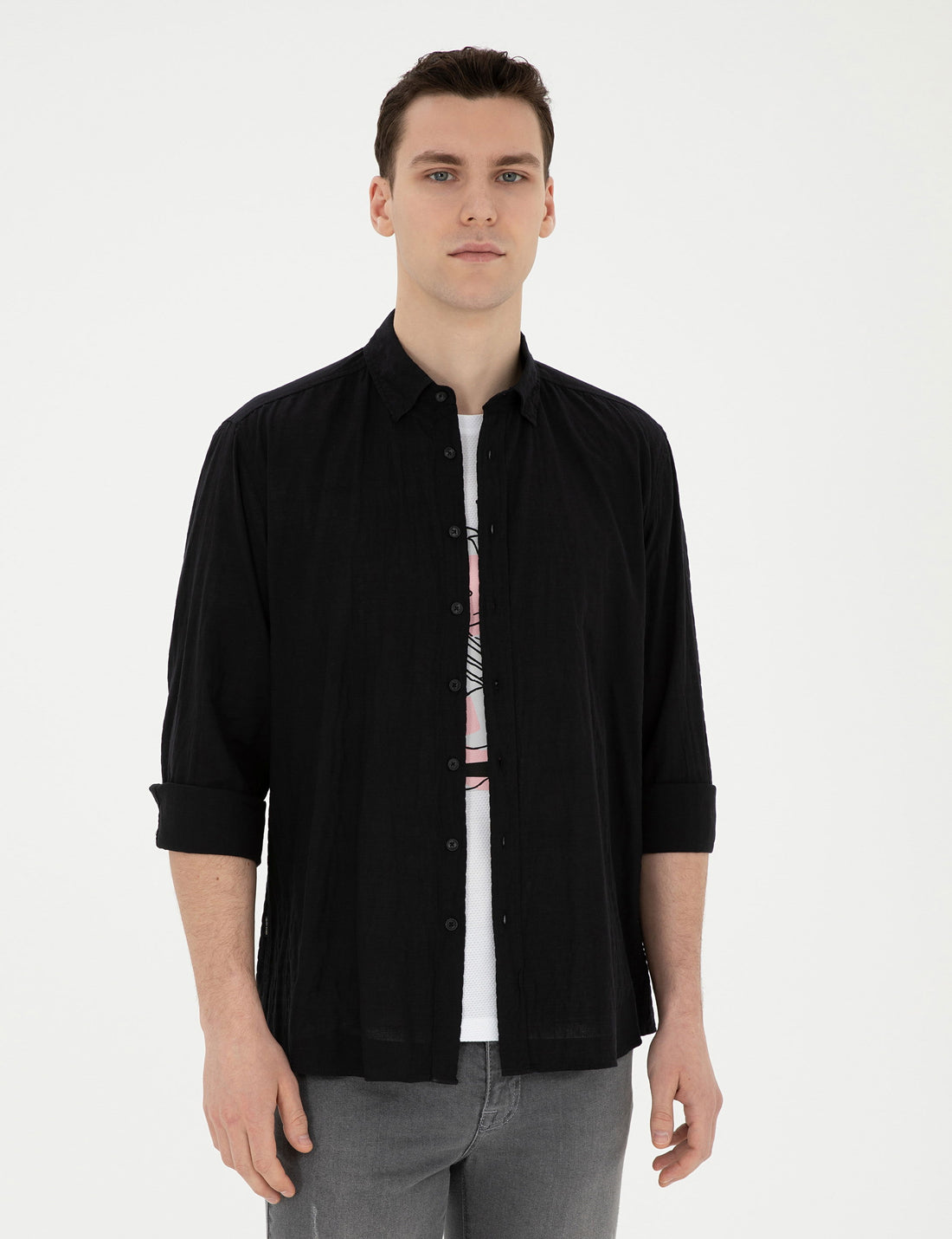 Black Regular Fit Long Sleeve Shirt