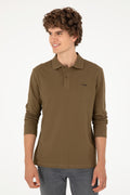 Men's Regular Fit Polo Neck Khaki Basic Sweatshirt