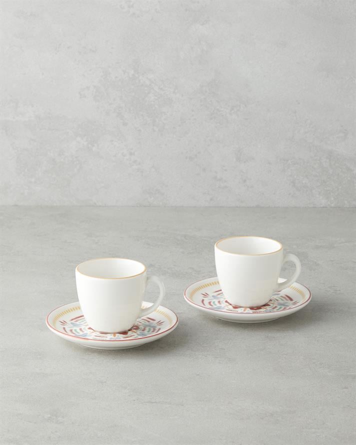 Elvina Bone Porcelain 4 Pieces 2 Seater Coffee Cup Set 90 ml Colorful