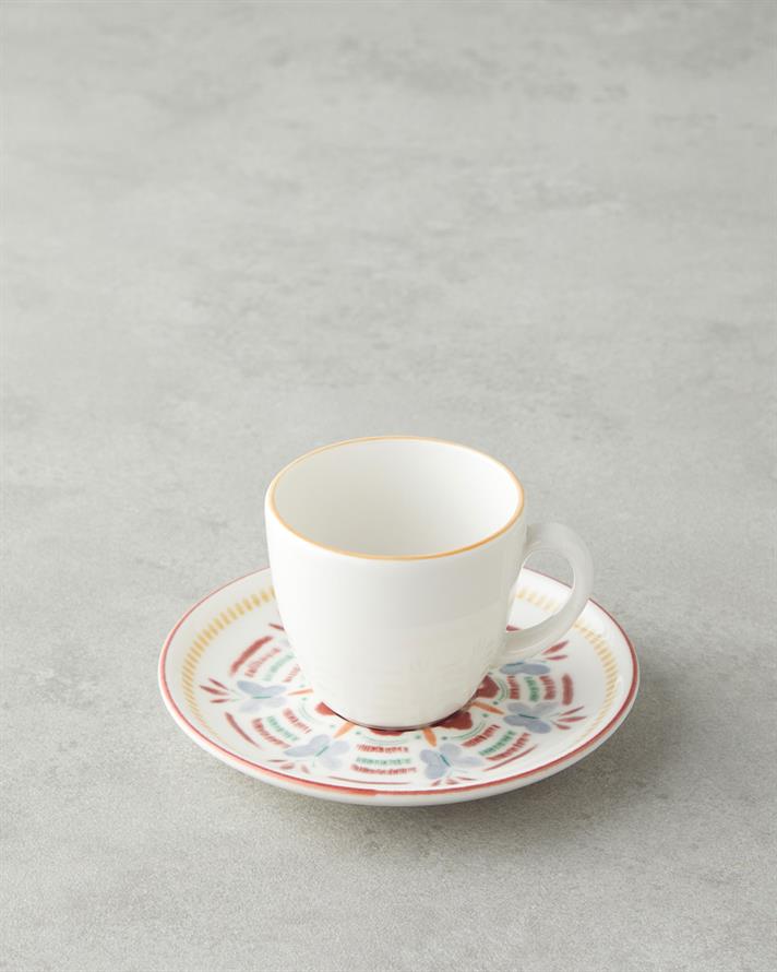 Elvina Bone Porcelain 4 Pieces 2 Seater Coffee Cup Set 90 ml Colorful