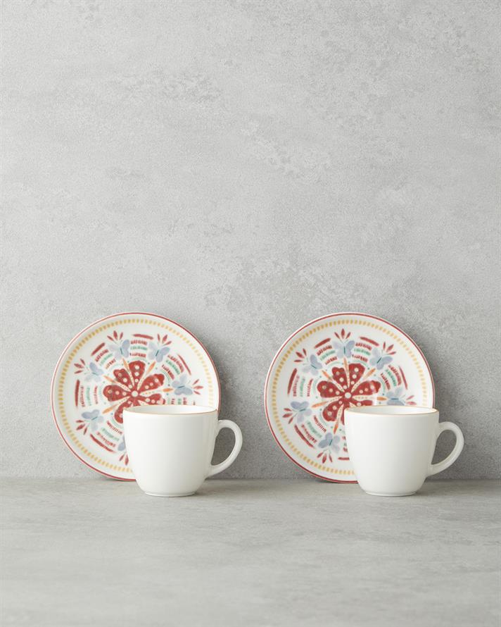 Elvina Bone Porcelain 4 Pieces 2 Seater Coffee Cup Set 90 ml Colorful