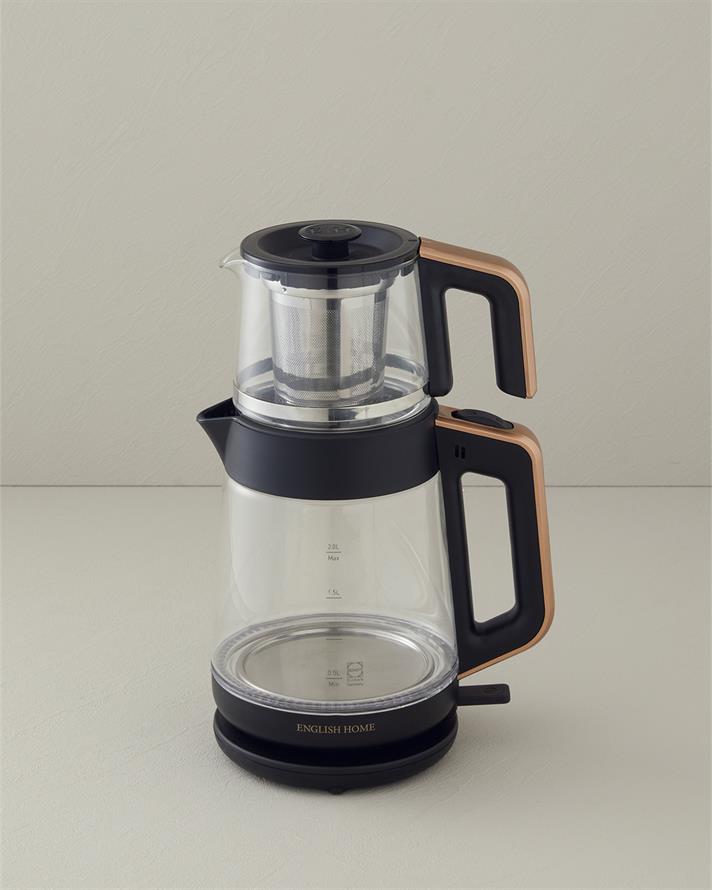 English Home CMK 6001 Glass Tea Maker and Kettle Black-Copper