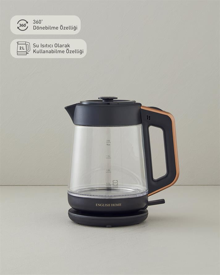 English Home CMK 6001 Glass Tea Maker and Kettle Black-Copper