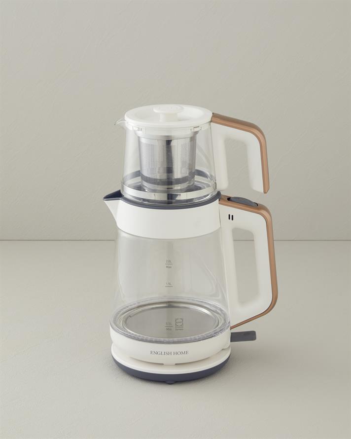 English Home CMK 6001 Glass Tea Maker and Kettle White-Copper