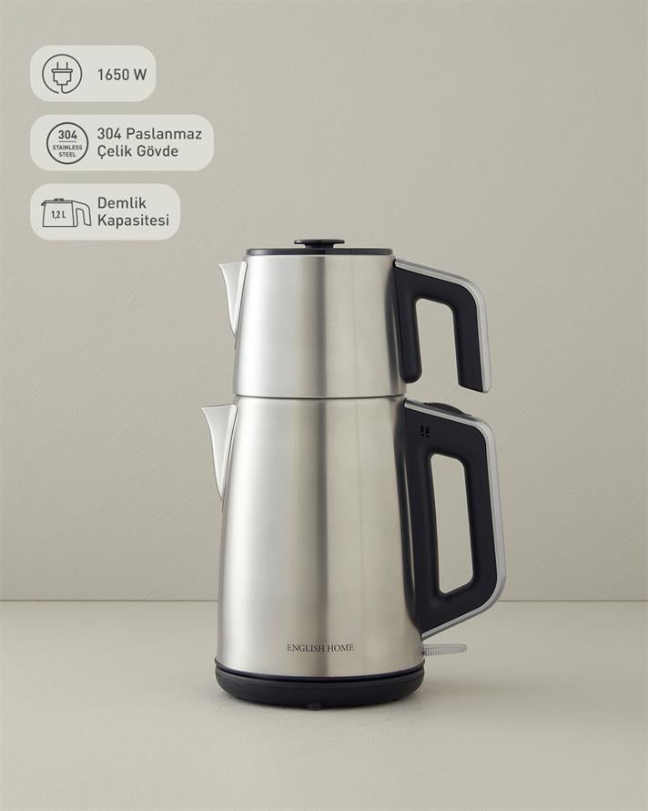 English Home CMK 6010 Inox Tea Maker and Kettle Black-Chrome