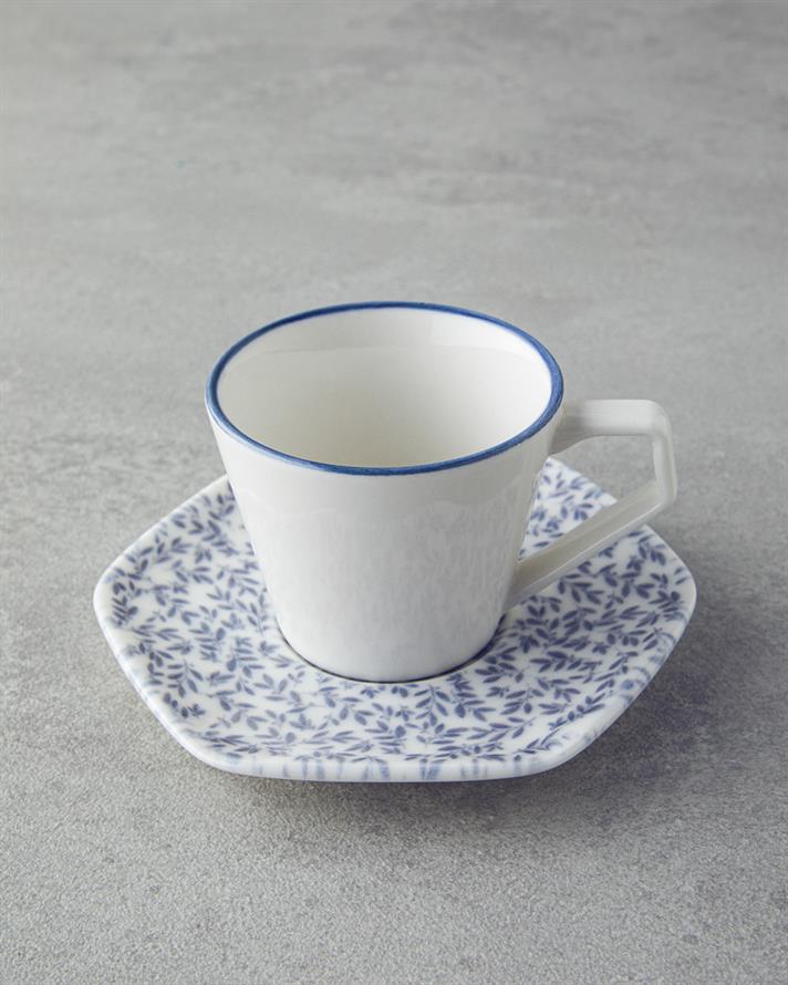 Evie Bone Porcelain 12 Piece 6 Seater Coffee Cup Set Orange-Blue