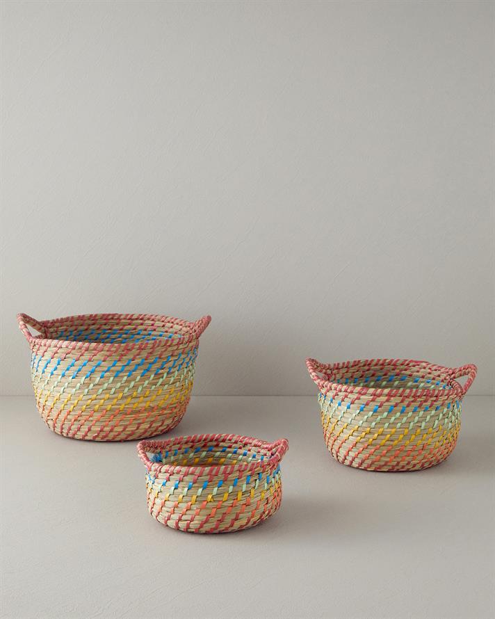 Exotic Lines Wicker Basket Multicolor