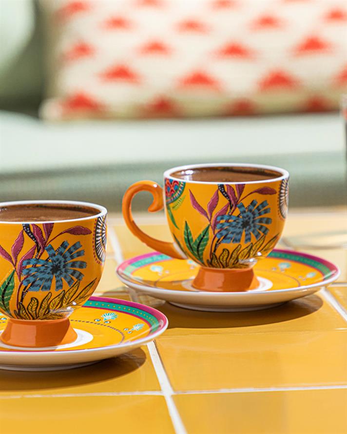 Exotic Wild New Bone China 4 Piece 2 Seater Coffee Cup Set Yellow