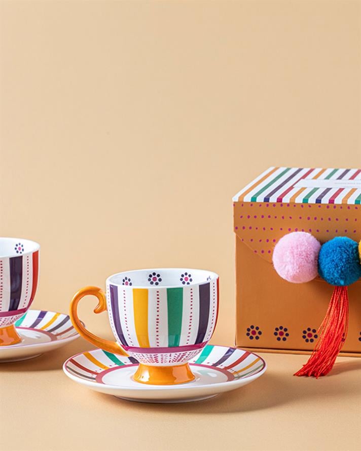 Exotic Wild New Bone China Coffee Cup Set 4 Pieces 2 Seater Yellow