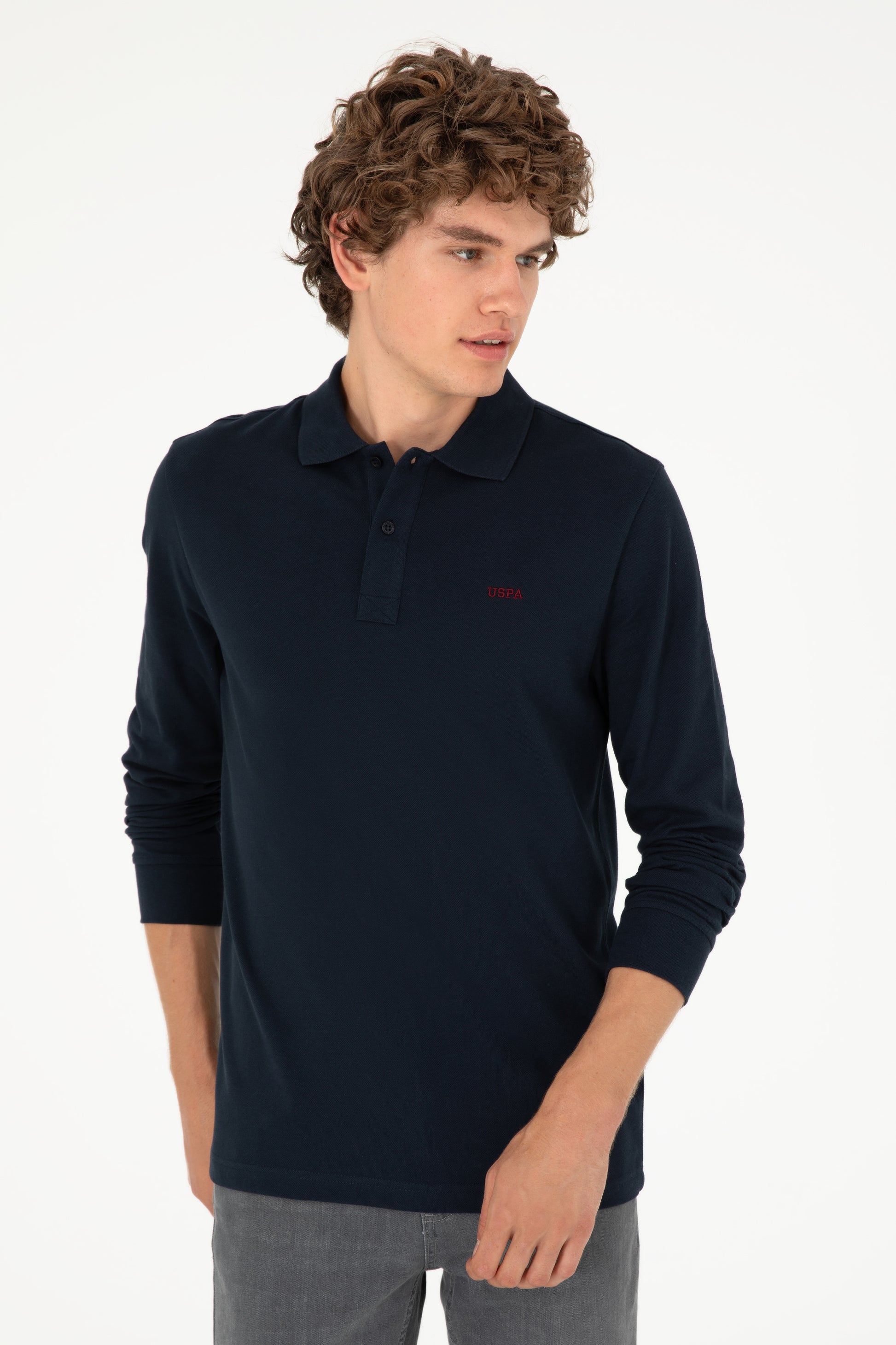 Men's Regular Fit Polo Neck Navy Basic Sweatshirt