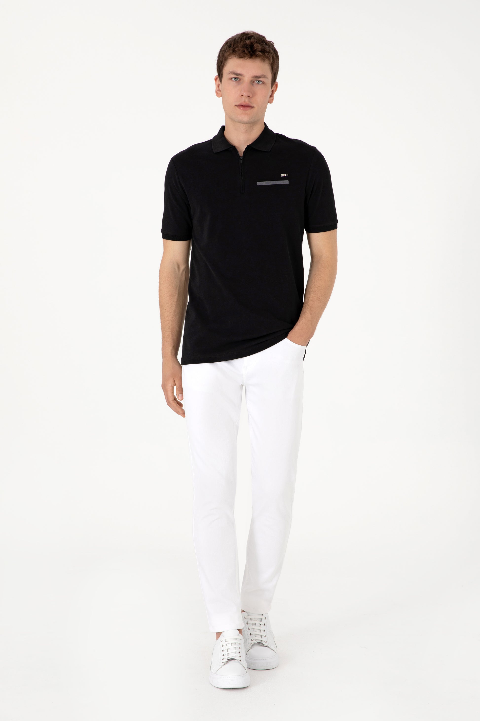 Men's Regular Fit Zipper Black T-Shirt