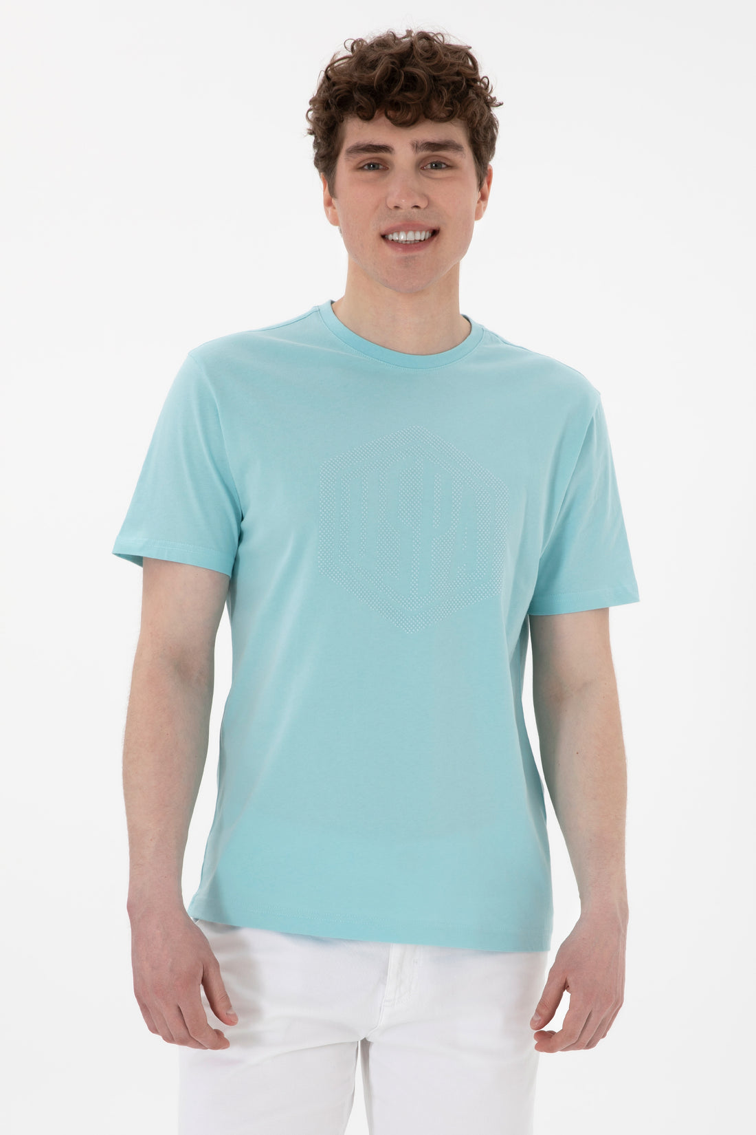 Men's Regular Fit Crew Neck Aqua T-Shirt