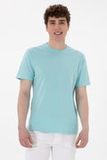 Men's Regular Fit Crew Neck Aqua T-Shirt