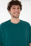 Men's Long Fit Crew Neck Dark Green Basic T-Shirt