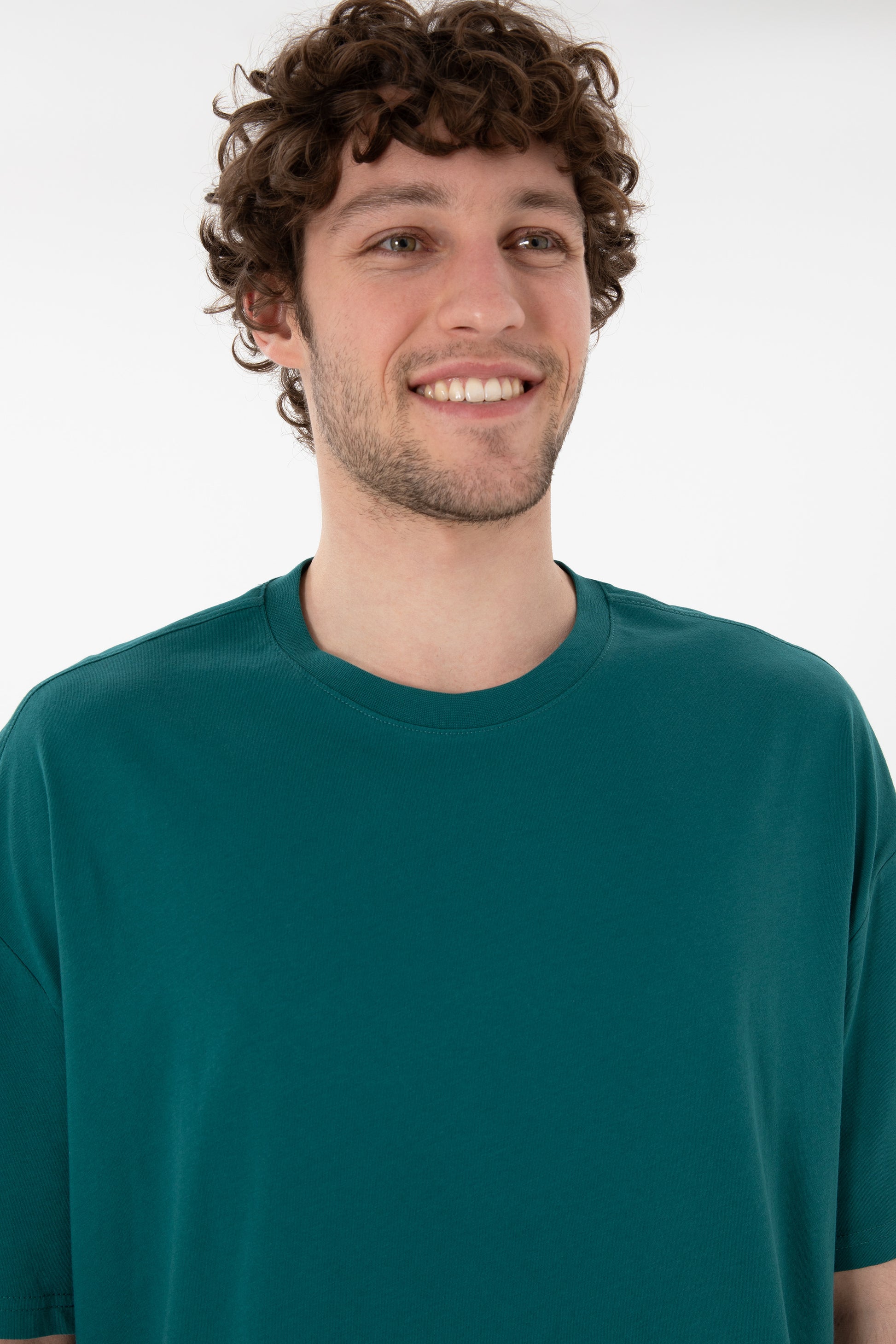 Men's Long Fit Crew Neck Dark Green Basic T-Shirt